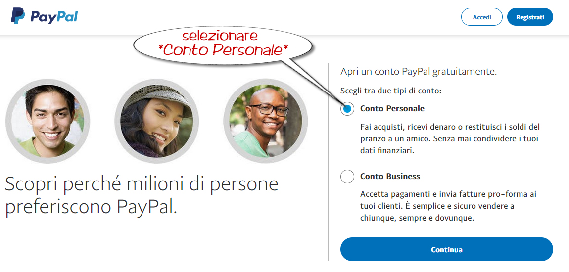 Registrazione Account PayPal