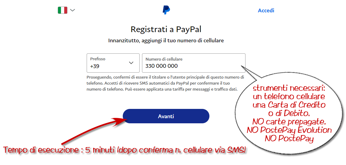 Registrazione Account PayPal