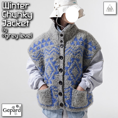 km328 Pattern Winter Chunky Jacket by grey level with Gepard