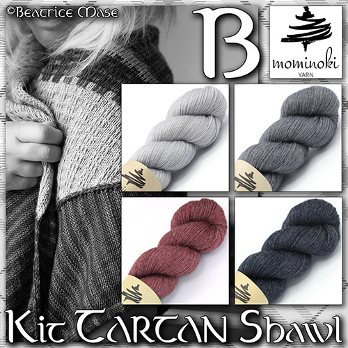 km368 Kit TARTAN Shawl B with Mominoki