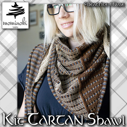 km368 Kit TARTAN Shawl with Mominoki